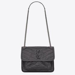 Saint Laurent Baby Niki Chain Bag In Storm Gray Crinkled Leather YSLBS81014