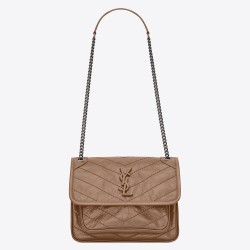 Saint Laurent Baby Niki Chain Bag In Taupe Crinkled Leather YSLBS81015