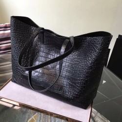 Saint Laurent Black Crocodile Embossed Shopping Tote YSLBS81028