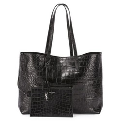 Saint Laurent Black Crocodile Embossed Shopping Tote YSLBS81028