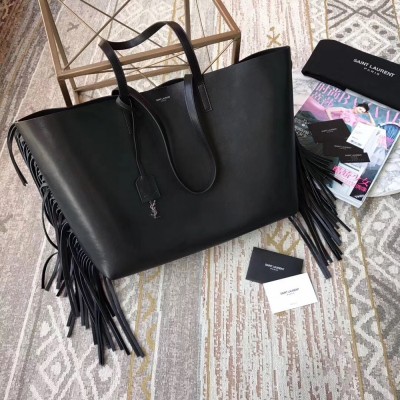 Saint Laurent Black Fringed Shopping Tote Bag YSLBS81030