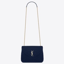 Saint Laurent Blue Velvet Small Loulou Chain Bag YSLBS81049