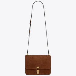 Saint Laurent Carre Satchel Bag In Brown Suede Leather YSLBS81059