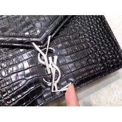 Saint Laurent Cassandra Clasp Bag In Black Croc-Embossed Leather YSLBS81062