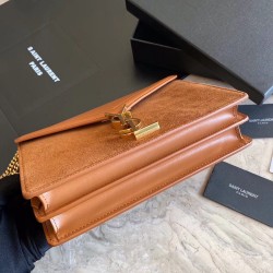 Saint Laurent Cassandra Clasp Bag In Brown Suede YSLBS81066