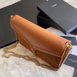 Saint Laurent Cassandra Clasp Bag In Brown Suede YSLBS81066