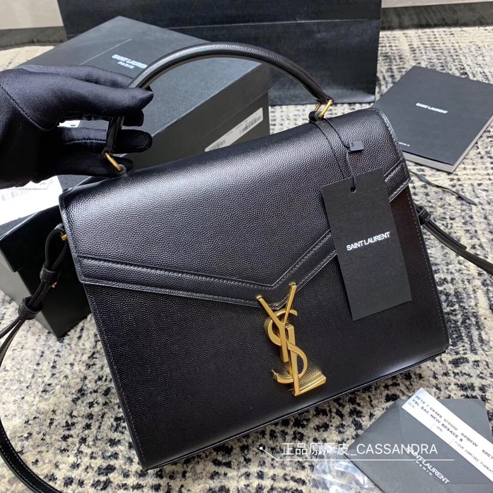 Saint Laurent Cassandra Medium Bag In Black Grained Leather YSLBS81069