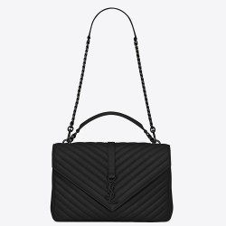 Saint Laurent College Large All Black Matelasse Leather Bag YSLBS81079