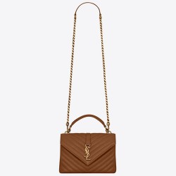 Saint Laurent College Medium Bag In Brown Matelasse Leather YSLBS81080