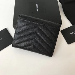 Saint Laurent Compact Tri Fold Wallet In Black Leather YSLBS81082