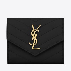 Saint Laurent Compact Tri Fold Wallet In Black Leather YSLBS81082