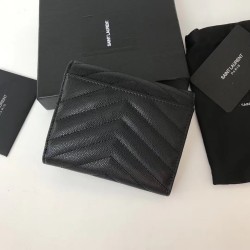 Saint Laurent Compact Tri Fold Wallet In Noir Leather YSLBS81083