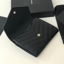 Saint Laurent Compact Tri Fold Wallet In Noir Leather YSLBS81083