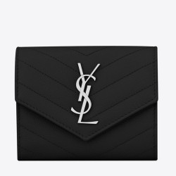 Saint Laurent Compact Tri Fold Wallet In Noir Leather YSLBS81083