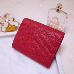 Saint Laurent Compact Tri Fold Wallet In Red Leather YSLBS81084