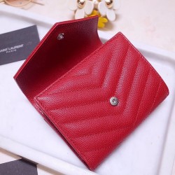 Saint Laurent Compact Tri Fold Wallet In Red Leather YSLBS81084