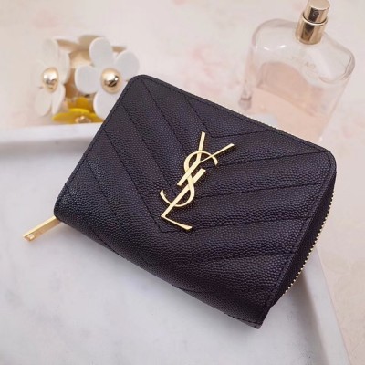 Saint Laurent Compact Zip Around Wallet In Black Leather YSLBS81085