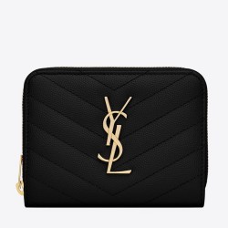 Saint Laurent Compact Zip Around Wallet In Black Leather YSLBS81085