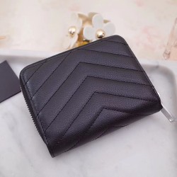 Saint Laurent Compact Zip Around Wallet In Noir Leather YSLBS81086