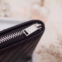 Saint Laurent Compact Zip Around Wallet In Noir Leather YSLBS81086