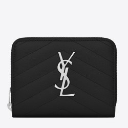 Saint Laurent Compact Zip Around Wallet In Noir Leather YSLBS81086