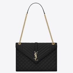 Saint Laurent Envelope Large Bag In Black Grained Leather YSLBS81090