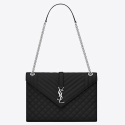 Saint Laurent Envelope Large Bag In Noir Grained Leather YSLBS81091