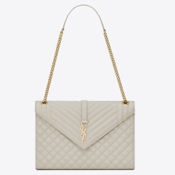 Saint Laurent Envelope Large Bag In White Matelasse Grained Leather YSLBS81092