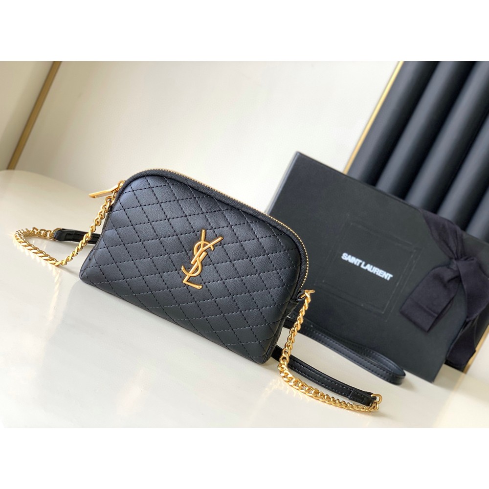 Saint Laurent Gaby Zipped Pouch in Black Quilted Lambskin YSLBS81095