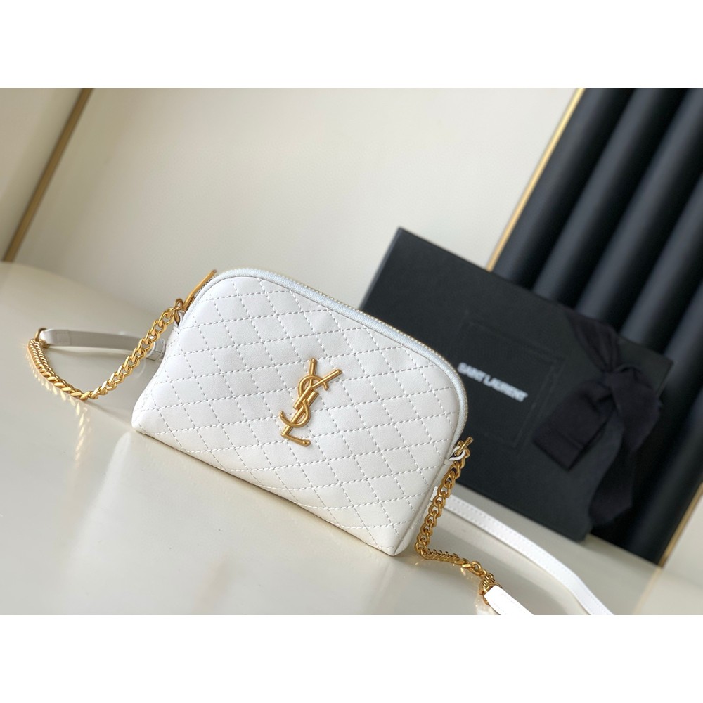 Saint Laurent Gaby Zipped Pouch in White Quilted Lambskin YSLBS81096