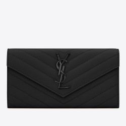 Saint Laurent Large Monogram Flap All Black Wallet YSLBS81129