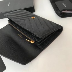 Saint Laurent Large Monogram Flap Wallet In Black Grained Leather YSLBS81130