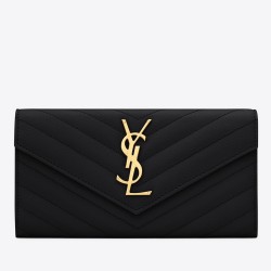 Saint Laurent Large Monogram Flap Wallet In Black Grained Leather YSLBS81130