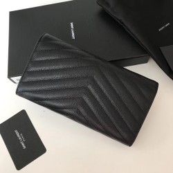 Saint Laurent Large Monogram Flap Wallet In Noir Grained Leather YSLBS81131