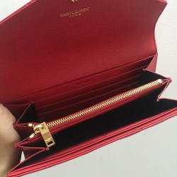 Saint Laurent Large Monogram Flap Wallet In Red Grained Leather YSLBS81132