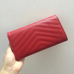 Saint Laurent Large Monogram Flap Wallet In Red Grained Leather YSLBS81132