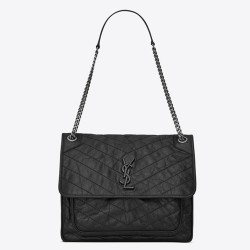 Saint Laurent Large Niki Chain Bag In Black Crinkled Leather YSLBS81136