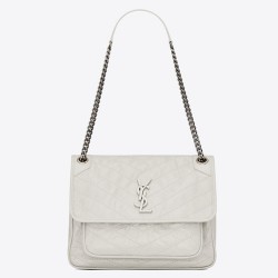 Saint Laurent Large Niki Chain Bag In White Crinkled Leather YSLBS81139