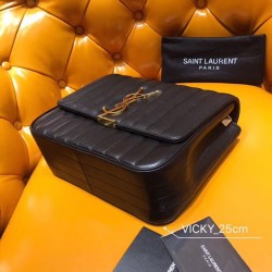 Saint Laurent Large Vicky Bag In Black Lambskin YSLBS81140