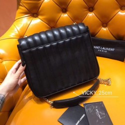 Saint Laurent Large Vicky Bag In Black Lambskin YSLBS81140