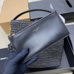 Saint Laurent Le 37 Bucket Bag in Black Woven Raffia YSLBS81143