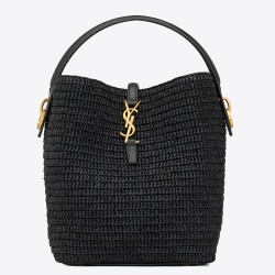 Saint Laurent Le 37 Bucket Bag in Black Woven Raffia YSLBS81143