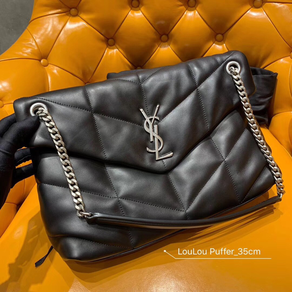 Saint Laurent Loulou Puffer Medium Bag In Black Lambskin YSLBS81194