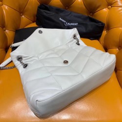 Saint Laurent Loulou Puffer Medium Bag In White Lambskin YSLBS81199