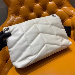 Saint Laurent Loulou Puffer Medium Bag In White Lambskin YSLBS81199