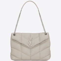 Saint Laurent Loulou Puffer Medium Bag In White Lambskin YSLBS81199