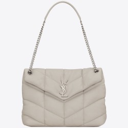 Saint Laurent Loulou Puffer Small Bag In White Lambskin YSLBS81206