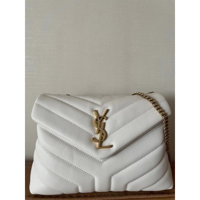 Saint Laurent Loulou Small Bag In White Matelasse Leather YSLBS81218