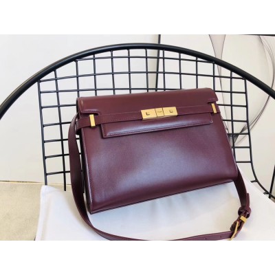 Saint Laurent Manhattan Baguette Bag In Bordeaux Leather YSLBS81225