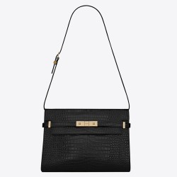 Saint Laurent Manhattan Shoulder Bag In Black Crocodile Embossed Leather YSLBS81227